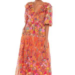 Banjanan Orange Floral Ruffled Maxi Dress